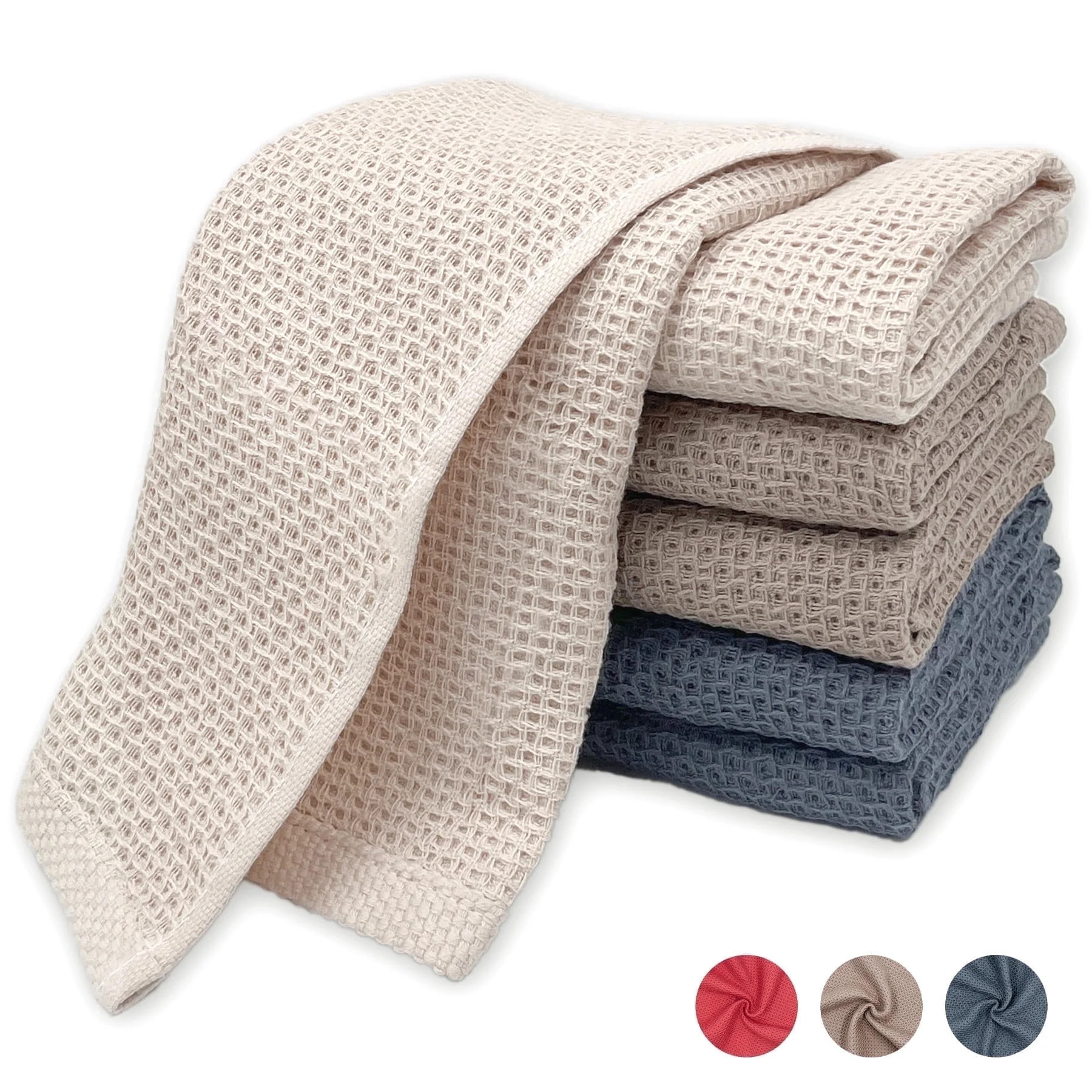 6 Pack 100% Cotton Dish Towels, Waffle Weave Dish Cloths for Washing Dishes, Quick Drying Kitchen Dish Towels Rags, 12x12 inches, Mixed Color | Walmart (US)