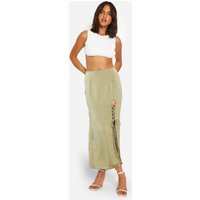 Womens Satin Side Split Lace Up Midaxi Skirt - Green - 12, Green | Boohoo.com (UK & IE)