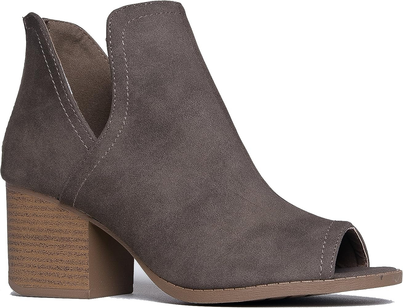 J. Adams Tabs Booties for Women - Cut Out Peep Toe Mid Block Heel Ankle Boots | Amazon (US)