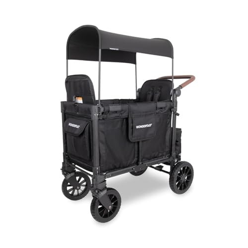 WONDERFOLD W2 Luxe Pro Stroller Wagon (2 Seater) - Collapsible Wagon Stroller with Seats Featuring 5-Point Safety Harnesses and Adjustable Sun Canopy, Jet Black | Amazon (US)