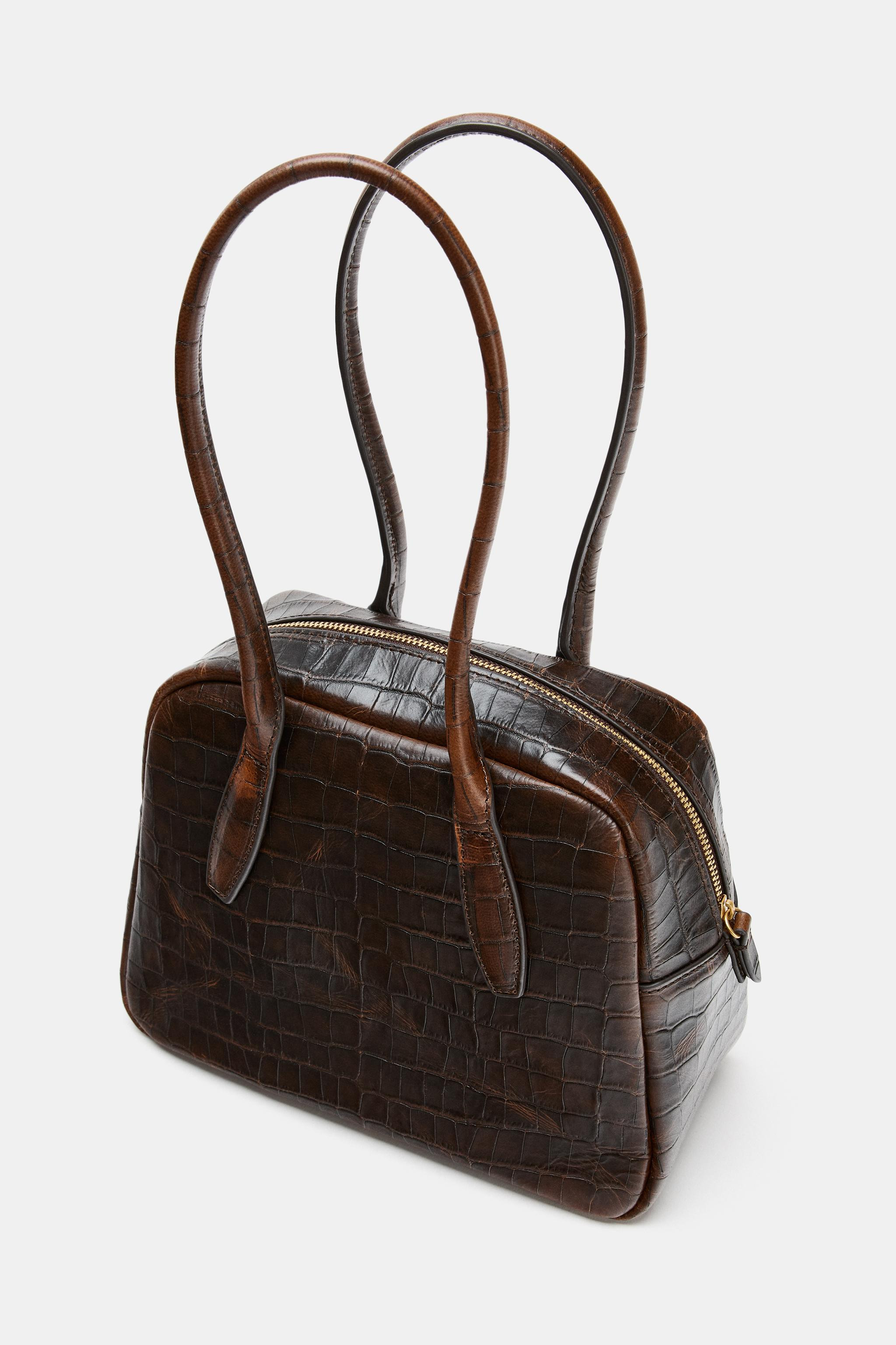 EMBOSSED LEATHER BOWLING BAG | Zara US