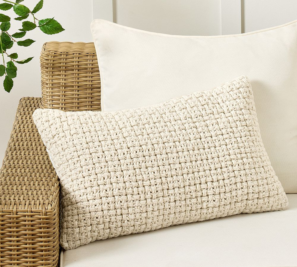Basketweave Outdoor Lumbar Pillow | Pottery Barn (US)
