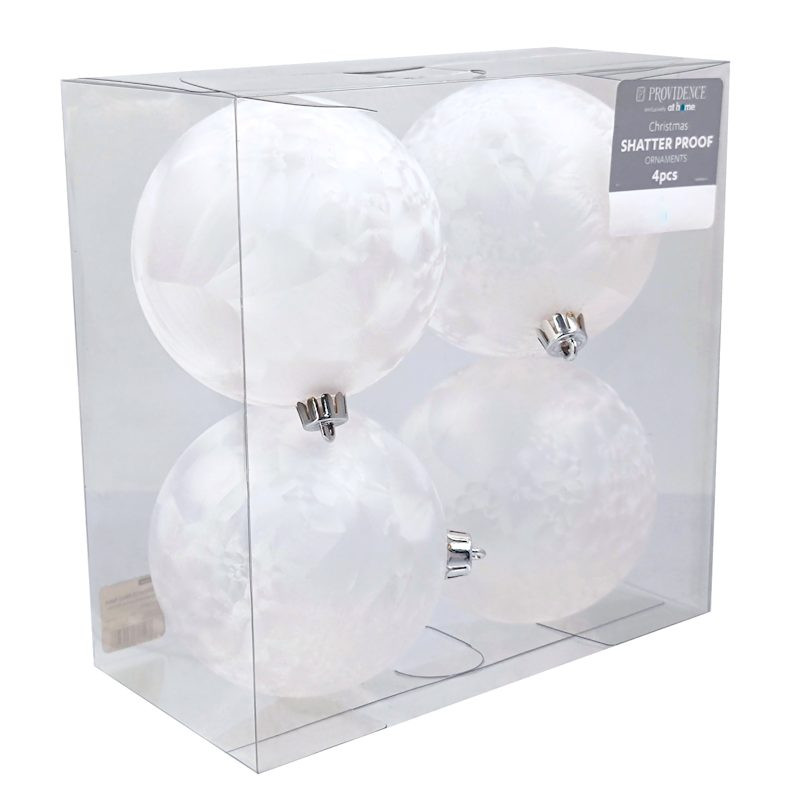 Providence Silver 4-Count White Feather Ball Ornaments, 3.9" | At Home
