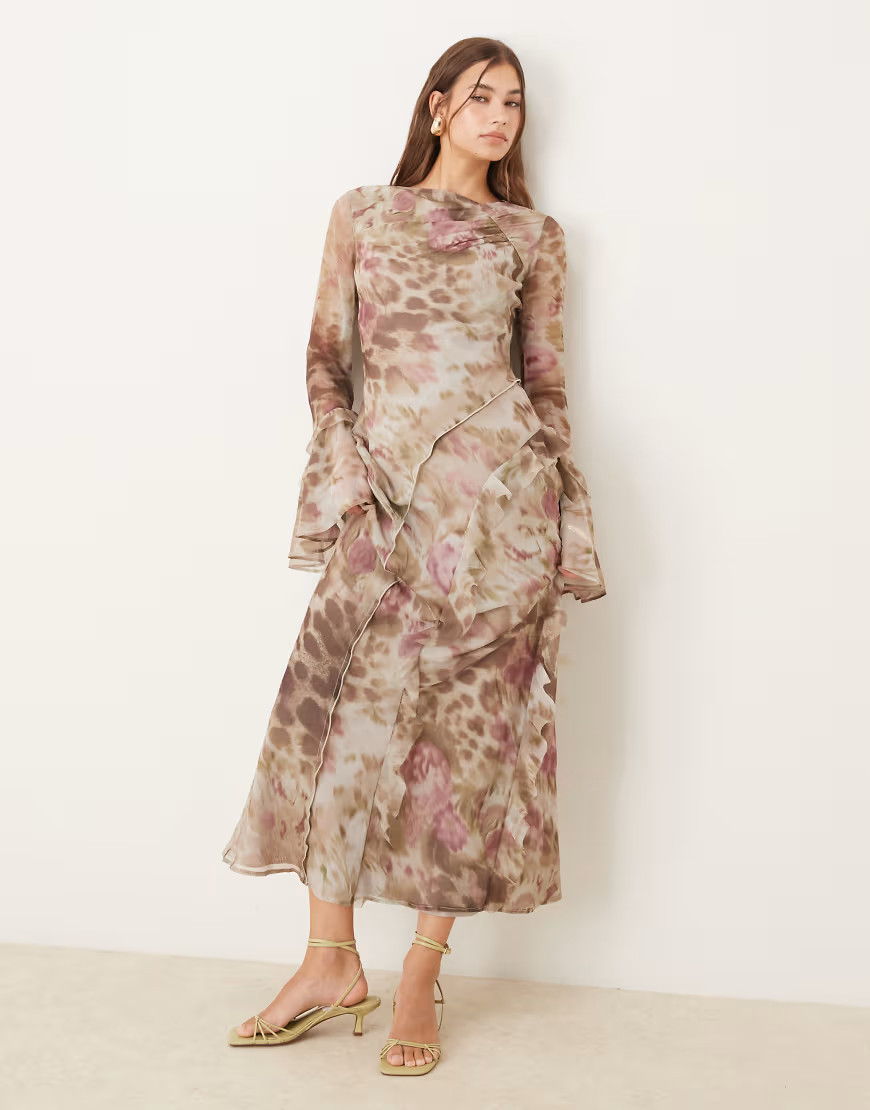 ASOS DESIGN frill seam detail maxi dress in floral animal print-Multi | ASOS (Global)
