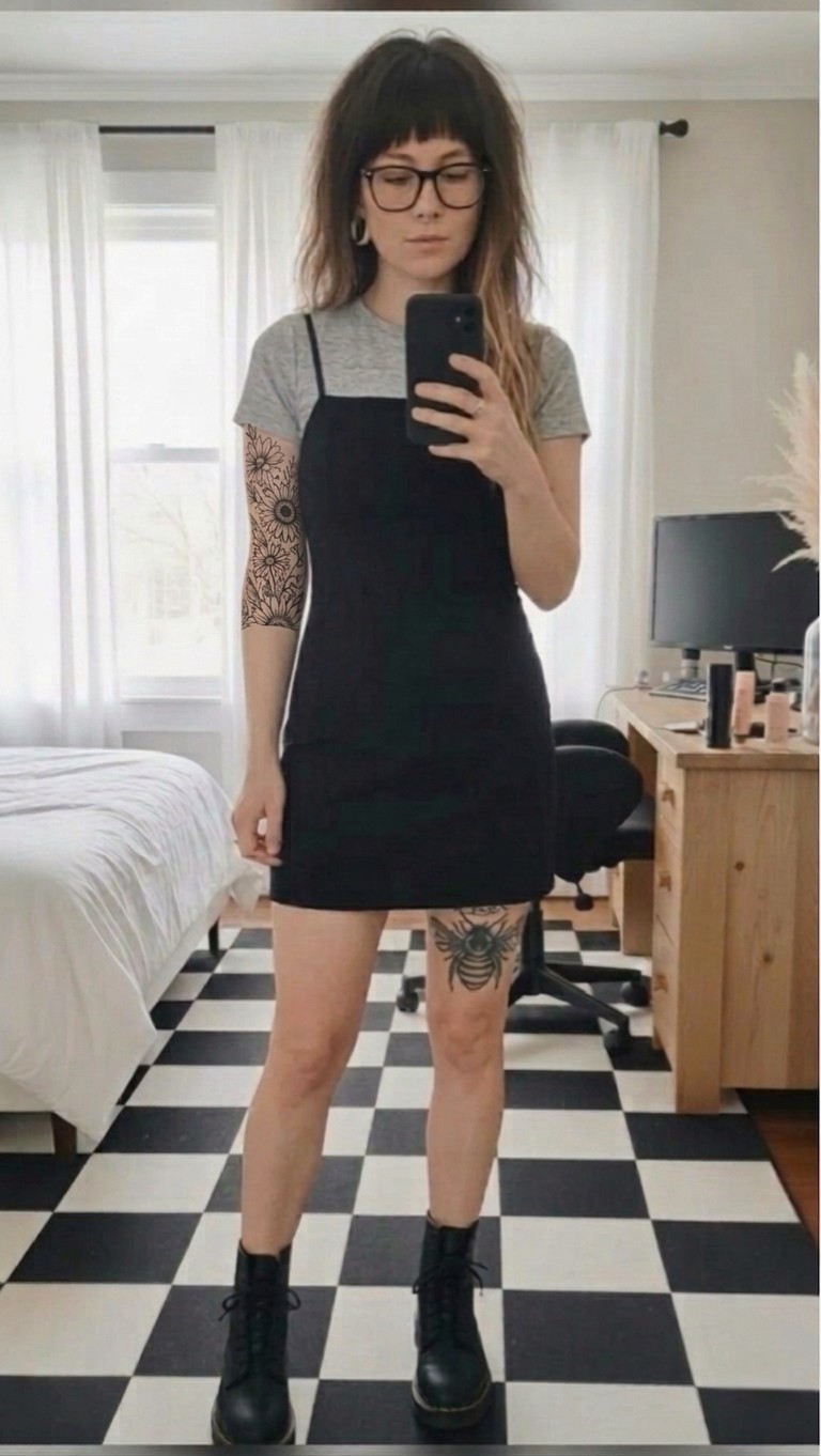 Reliving the best of 90s fashion with this layered slip dress and tee combo. This look is my go-to for effortless street style—comfortable, edgy, and perfectly balanced. Pairing a structured mini dress with chunky combat boots is the ultimate formula for that "offbeat minimalism" vibe.

#LTKootd #LTKmomlife #LTKSeasonal