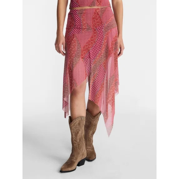 No Boundaries Asymmetrical Mesh Midi Skirt, Women's XXS-XXL | Walmart (US)