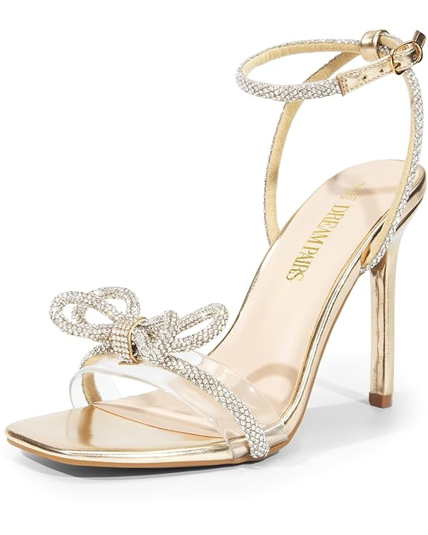 DREAM PAIRS Women's Double Bowknots Crystal Sandals Clear Slingback Heels Square Toe Shoes for Pa... | Amazon (US)