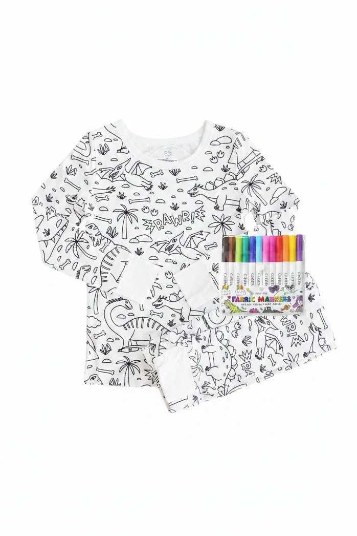 Colorable Two Piece Pajama Set | Jurassic Playground | Caden Lane