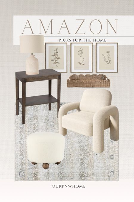 Top Amazon home picks!

Sage green area rug, modern accent chair, boucle armchair, living room furniture, wood end table, accent table, side table, table table lamp, botanical wall art, neutral wall art, floral wall art, home decor, scalloped tray, woven tray

#LTKSeasonal #LTKHome #LTKStyleTip