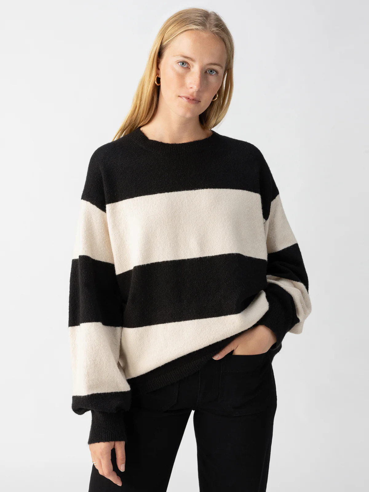 Cuddle Up Crewneck Sweater Toasted Almond Black Stripe | Sanctuary Clothing