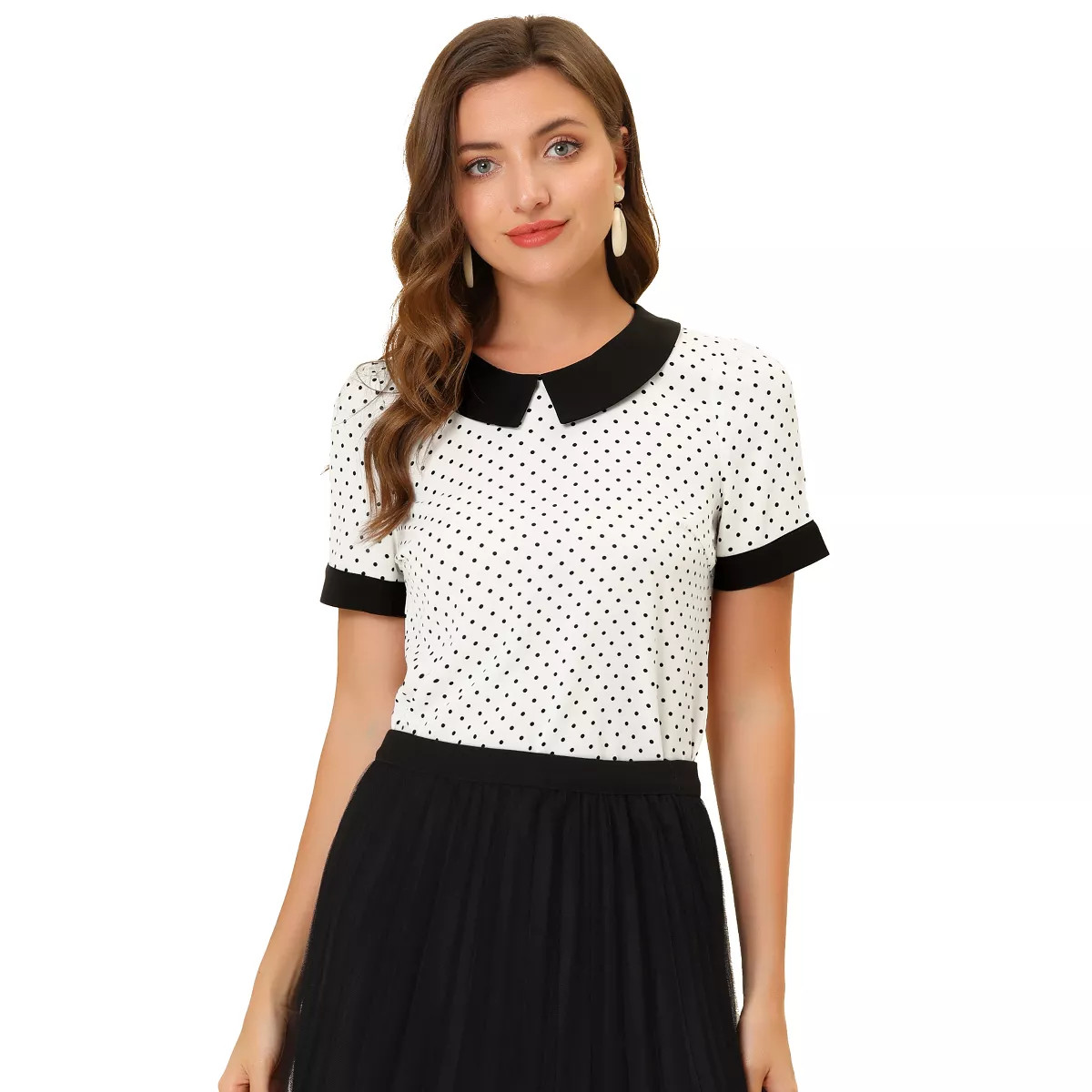 INSPIRE CHIC Women's Peter Pan Collar Keyhole Back Vintage Polka Dots Blouses | Target