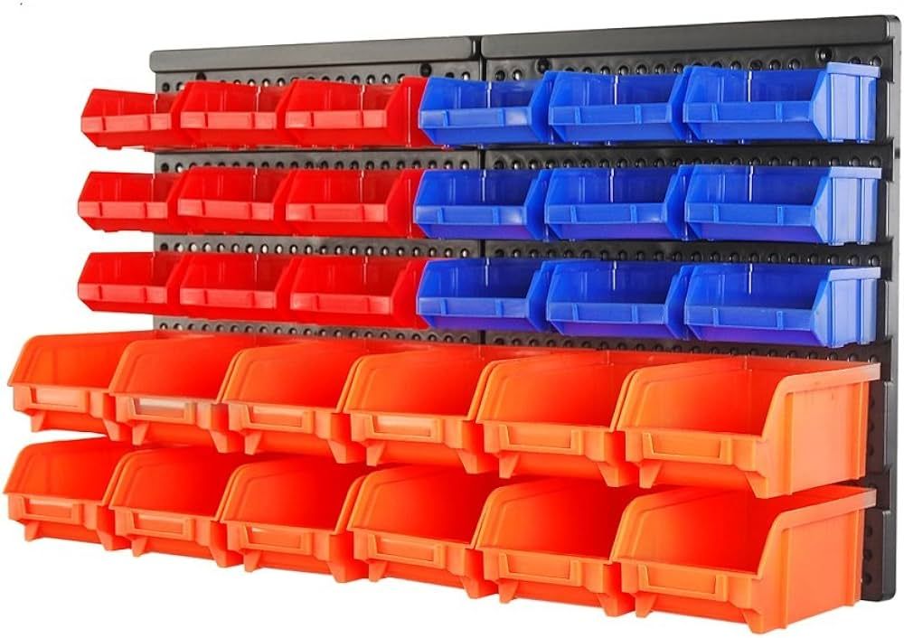 HORUSDY Wall Mounted Storage Bins Parts Rack 30PC Bin Organizer Garage Plastic Shop Tool, Tools f... | Amazon (US)