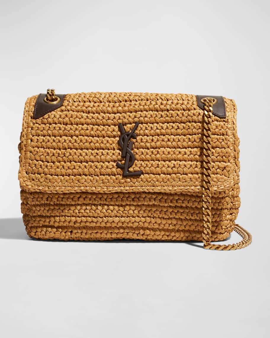 Saint Laurent Niki Medium Flap YSL Shoulder Bag in Raffia | Neiman Marcus