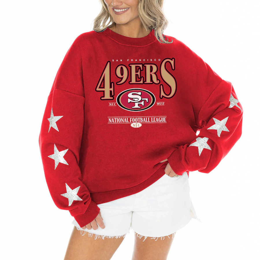 Women's San Francisco 49ers Gameday Couture Scarlet Rhinestone Star Sleeve Settle the Score Tri-B... | NFL Shop