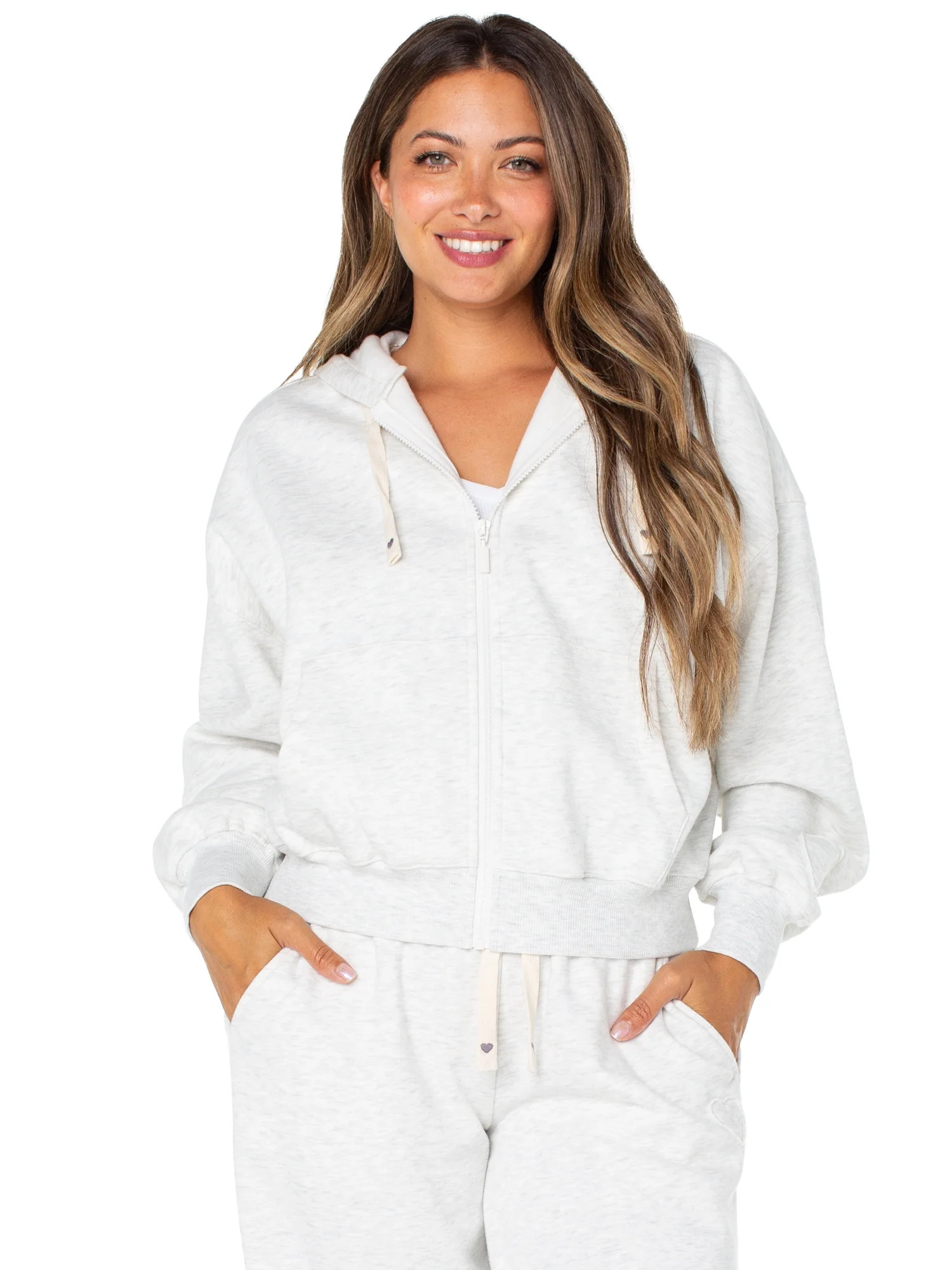 Celebrity Pink Women's Oversized Zip Front Hoodie with Heart Embroidery | Walmart (US)