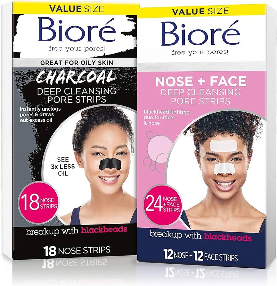 Bioré Nose+Face 24ct Pore Strips with Bioré Charcoal 18ct Nose Strips | Amazon (US)