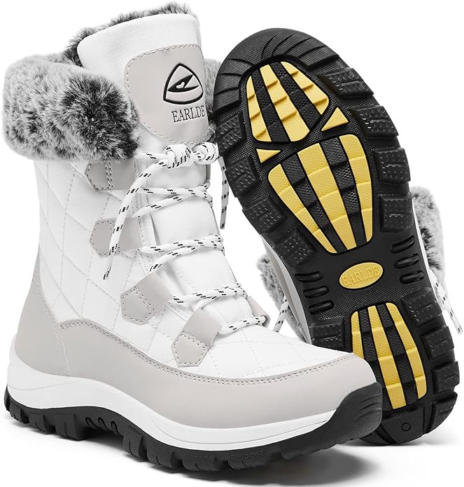 EARLDE Women’s Snow Boot With Waterproof Lace Up Mid-Calf Outdoor Winter Deep Tread Rubber Sole | Amazon (US)