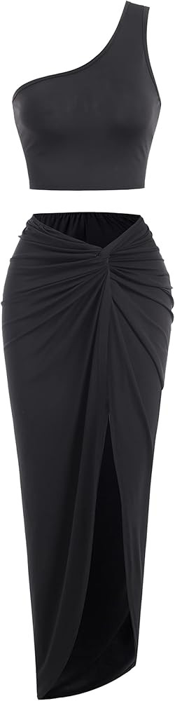 ZAFUL Women’s 2 Pieces Skirt with Crop Tank, High-Slit Twist Skirt Set Bodycon Dress for Party ... | Amazon (US)