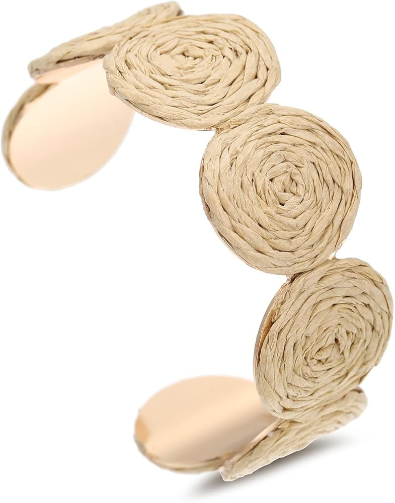Raffia Multiple Circles Cuff Bracelet for Women, Handmade Colorful Round Bangle Geometric Adjusta... | Amazon (US)