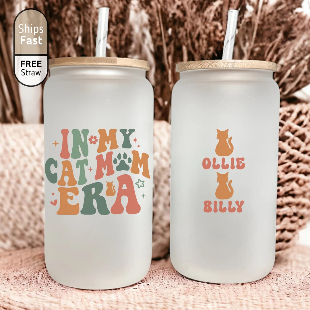 In My Cat Mom Era Cup, Cat Mom Ice Coffee Cup, Gift for Cat Mom, Cat Mom Cup, Cat Mom Glass Cup, ... | Etsy (US)