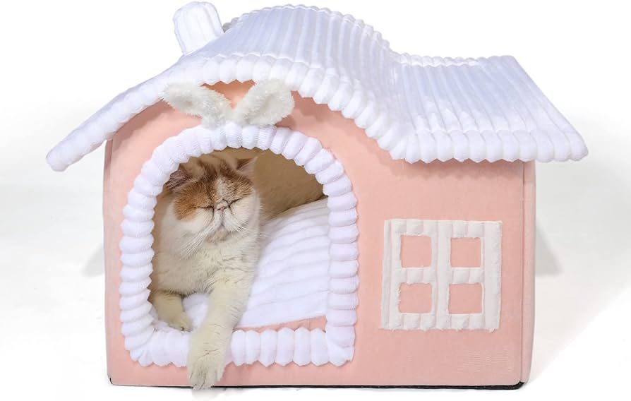 Jiupety Rabbit Cat House for Cats, Chimney Cat House for Indoor Cats, Enough Interior Space, Pink... | Amazon (US)