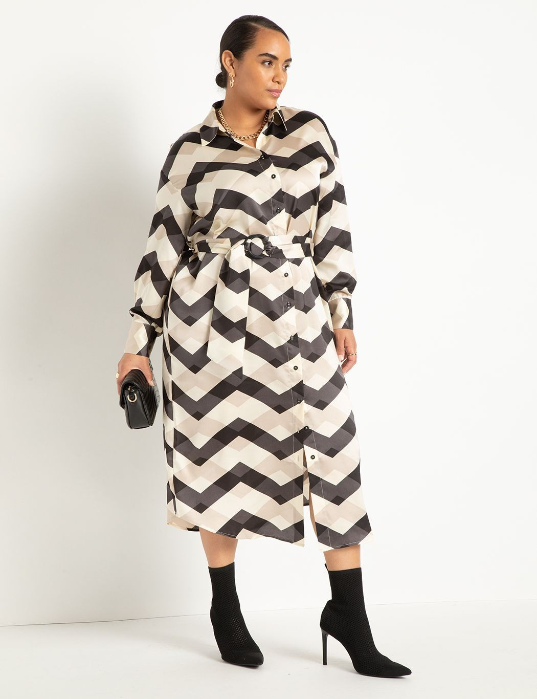 Satin Button Down Maxi Shirtdress | Eloquii