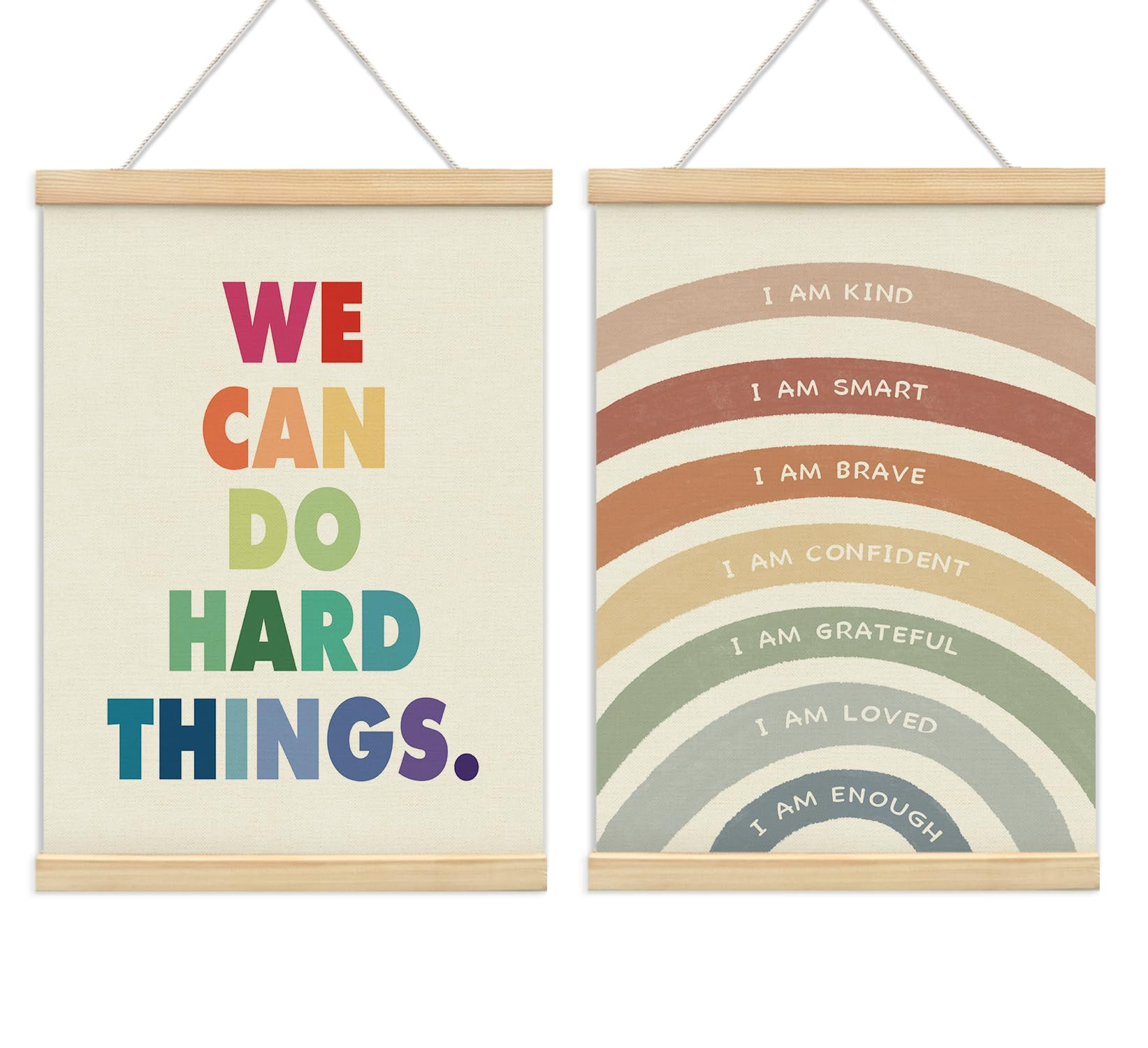 UYIKG We Can Do Hard Things Inspirational Affirmations Wall Art Poster Hanger Frame, Rainbow Moti... | Amazon (US)