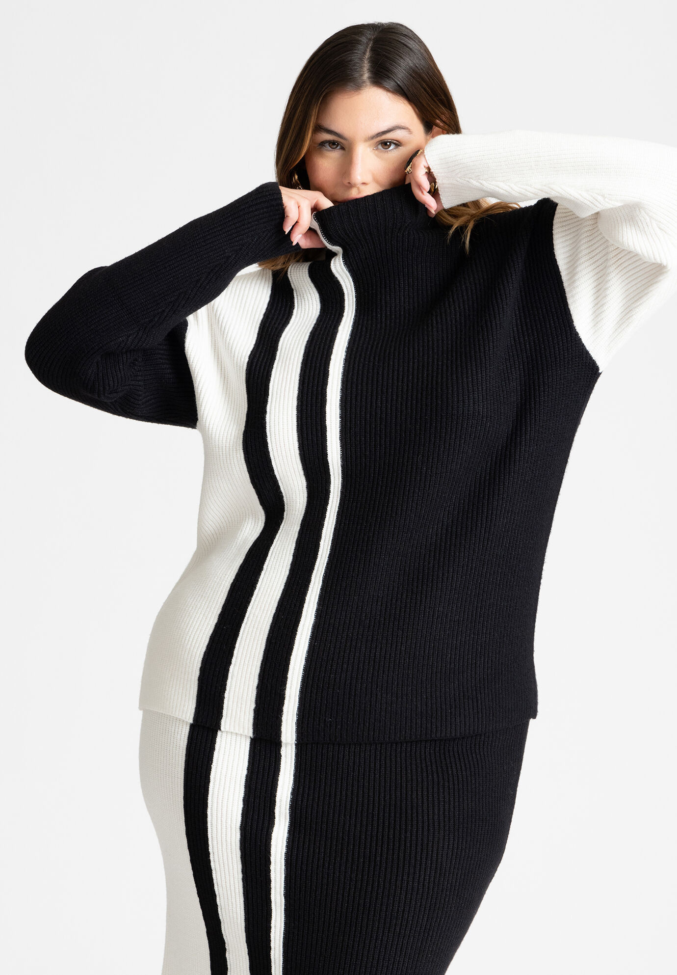 Vertical Stripe Colorblock Sweater | Eloquii