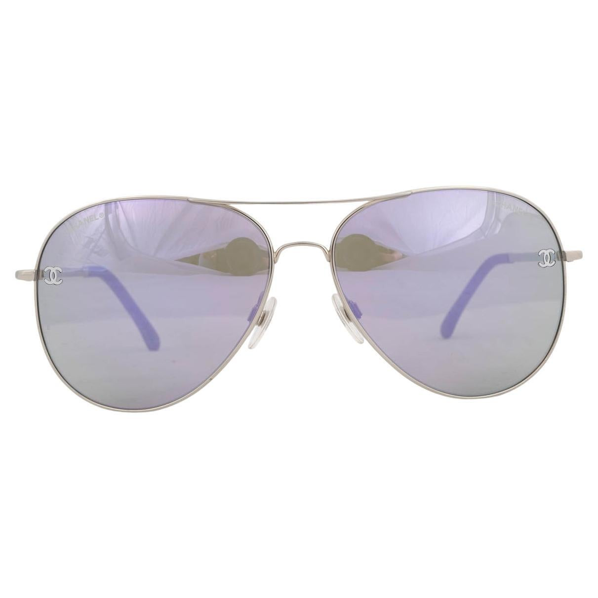 Chanel Titanium Metal 4189 Aviator Sunglasses Lilac Lenses | 1stDibs