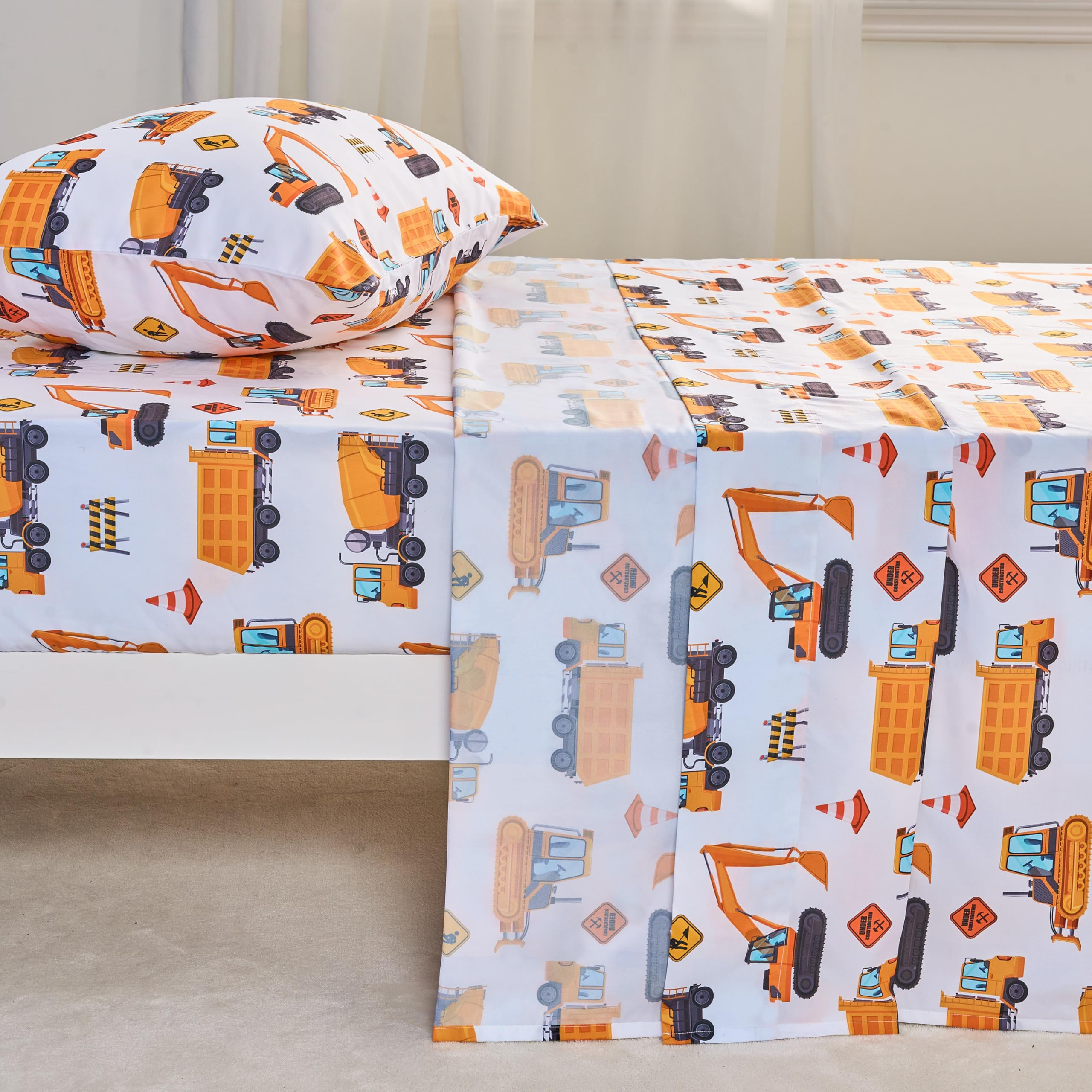 Joiedomi Kids Twin Sheet Set Construction Vehicle - 3 Piece Soft Microfiber Bed Sheets - Deep Poc... | Amazon (US)
