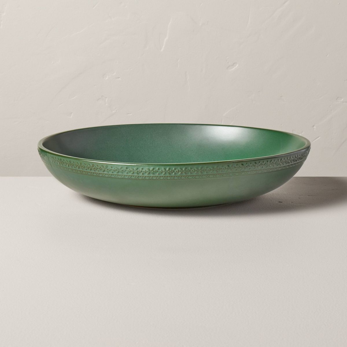 106oz Nordic Christmas Trim Shallow Stoneware Serving Bowl Green - Hearth & Hand™ with Magnolia | Target
