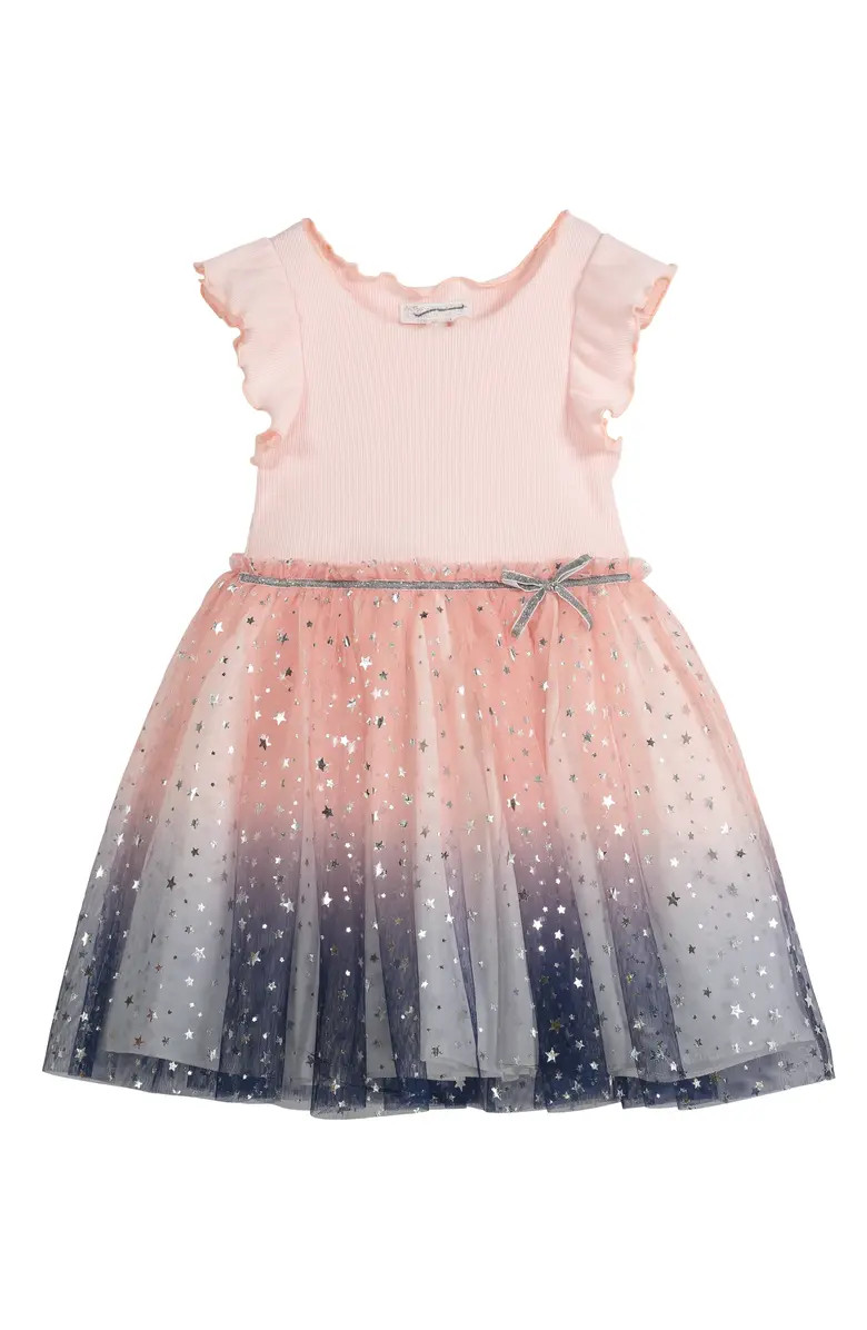 Pippa & Julie Kids' Rib Bodice Foil Print Ombré Fit & Flare Dress | Nordstrom | Nordstrom