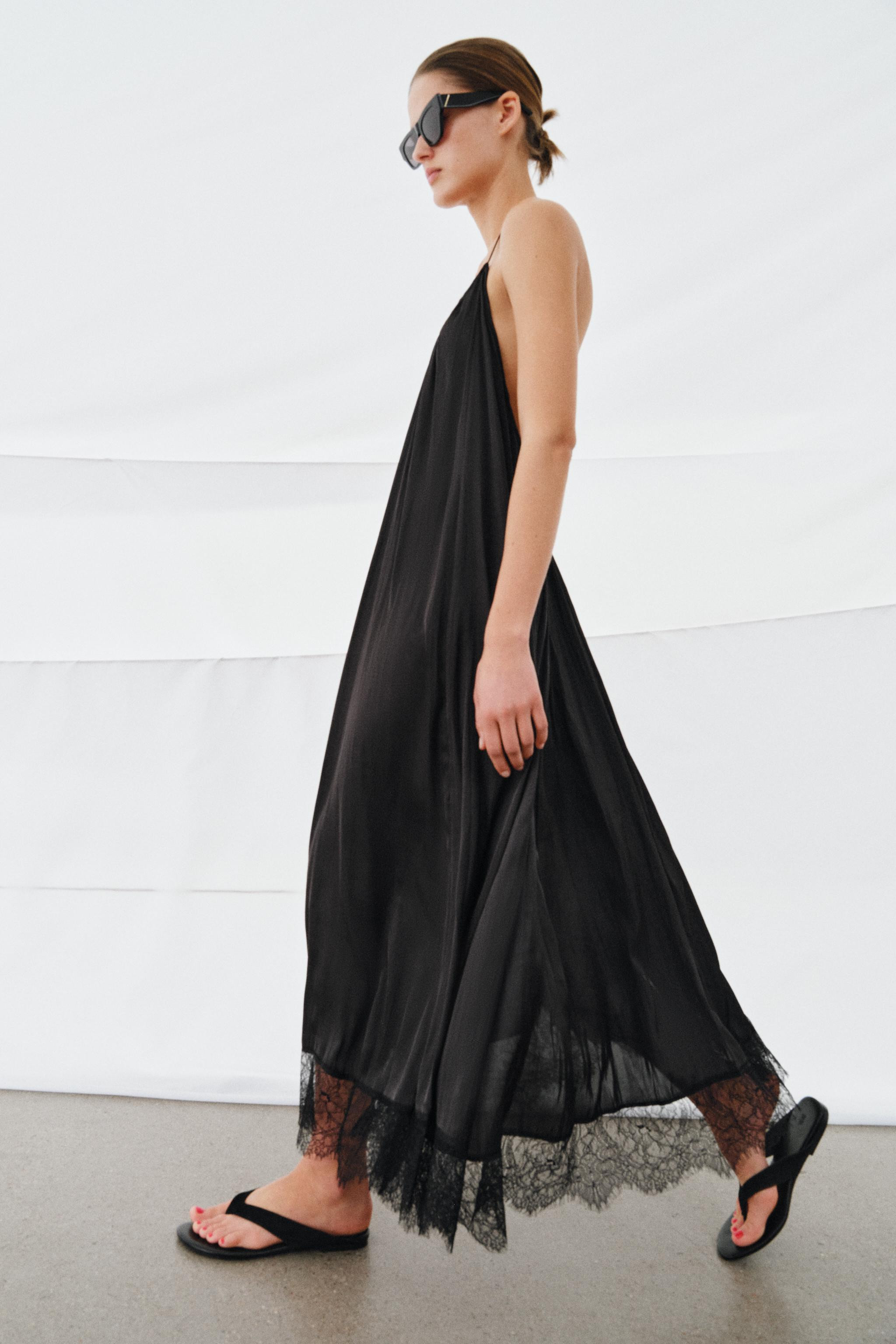 ZW COLLECTION SATIN LACE HALTER DRESS | Zara US