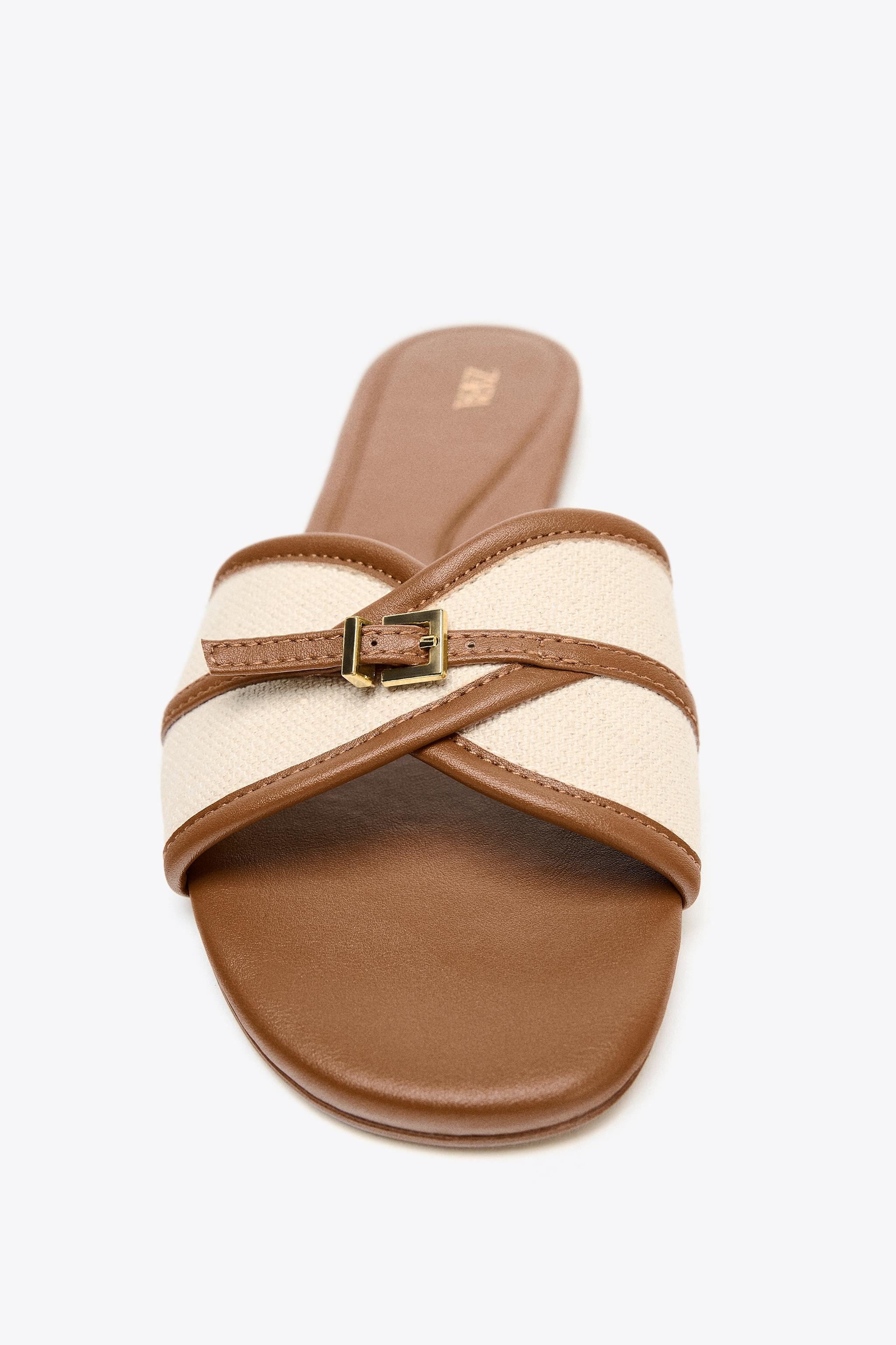 BUCKLED FABRIC FLAT SANDALS | Zara UK