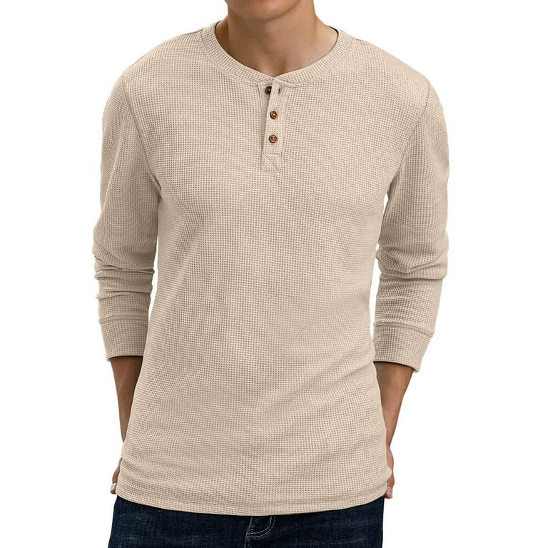 GIRUNS Men's Long Sleeve Waffle Henley Casual Henley T-shirts for Men | Walmart (US)
