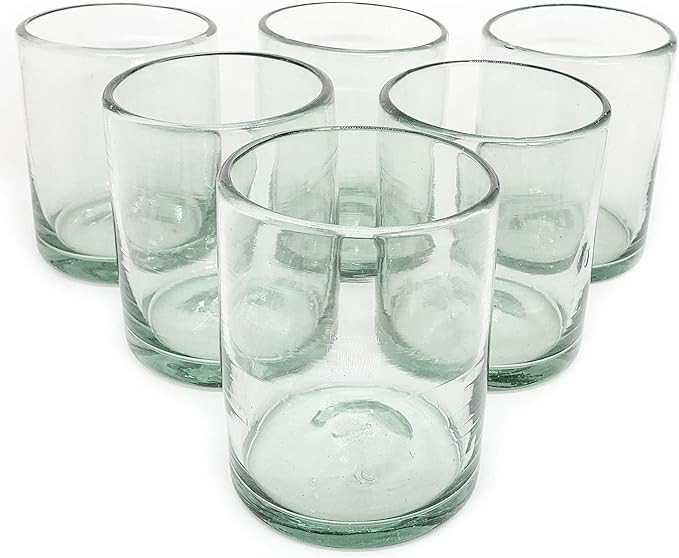 Clear 10 oz Tumblers (set of 6), Hand Blown Mexican Glassware, Recycled Glass Drinking Glasses, L... | Amazon (US)