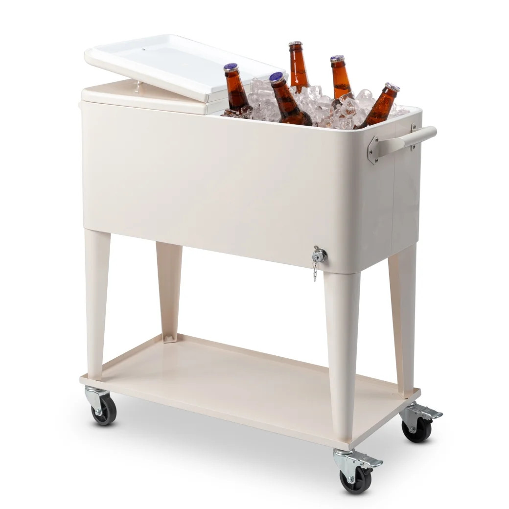 80 QT Rectangular Rolling Cooler Cart with Wheels, Portable Ice Chest with Bottle Opener and Stor... | Walmart (US)