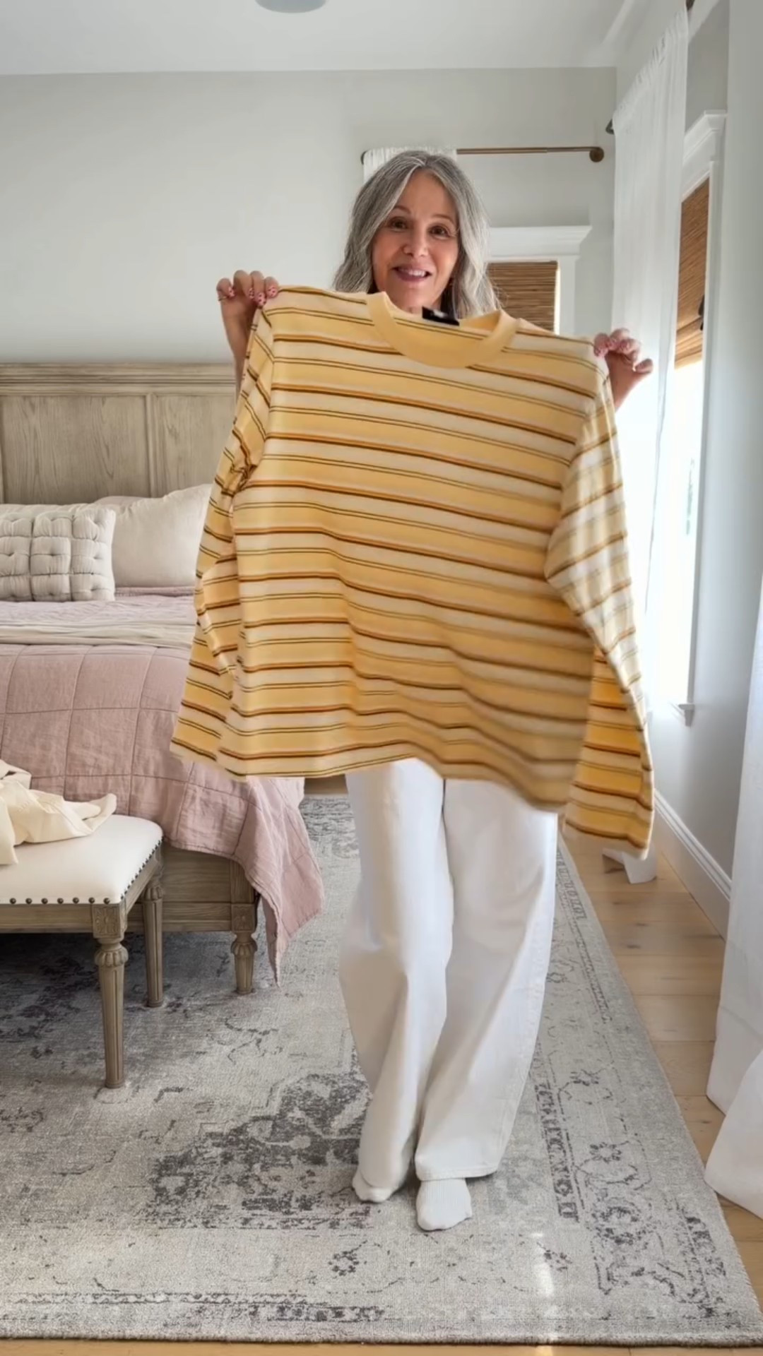 My new favorite t-shirt! Comment “sunshine” if you are looking for a yellow stripe shirt, and I will send you the details ☀️ #tshirts #springoutfitideas