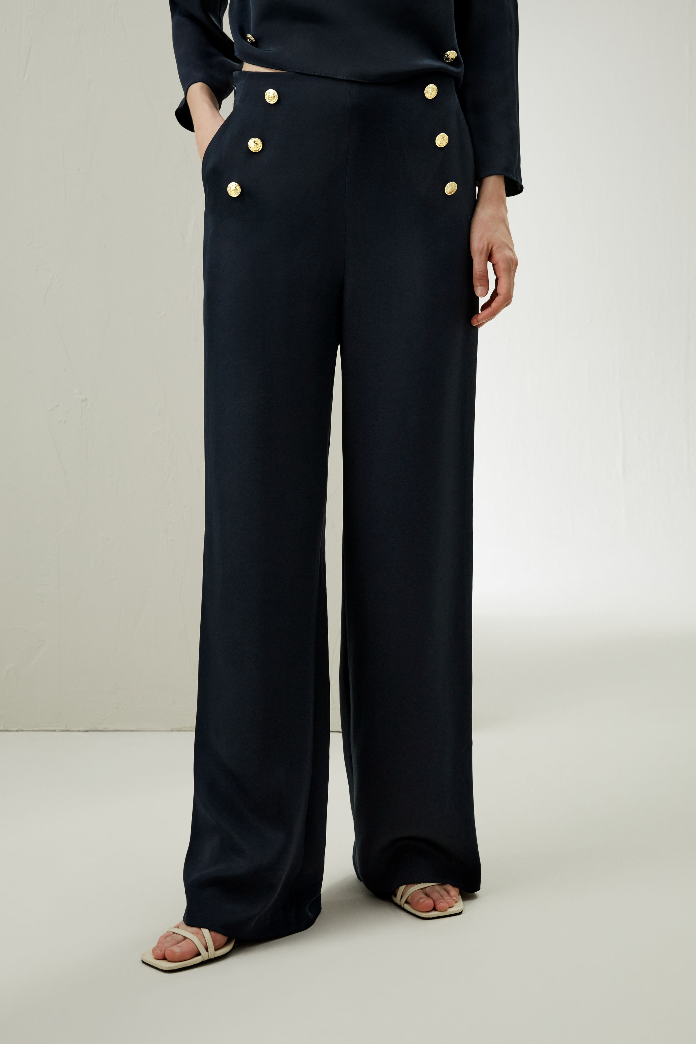 Dubrovnik Button Front Wide Leg Silk Trousers | LILYSILK