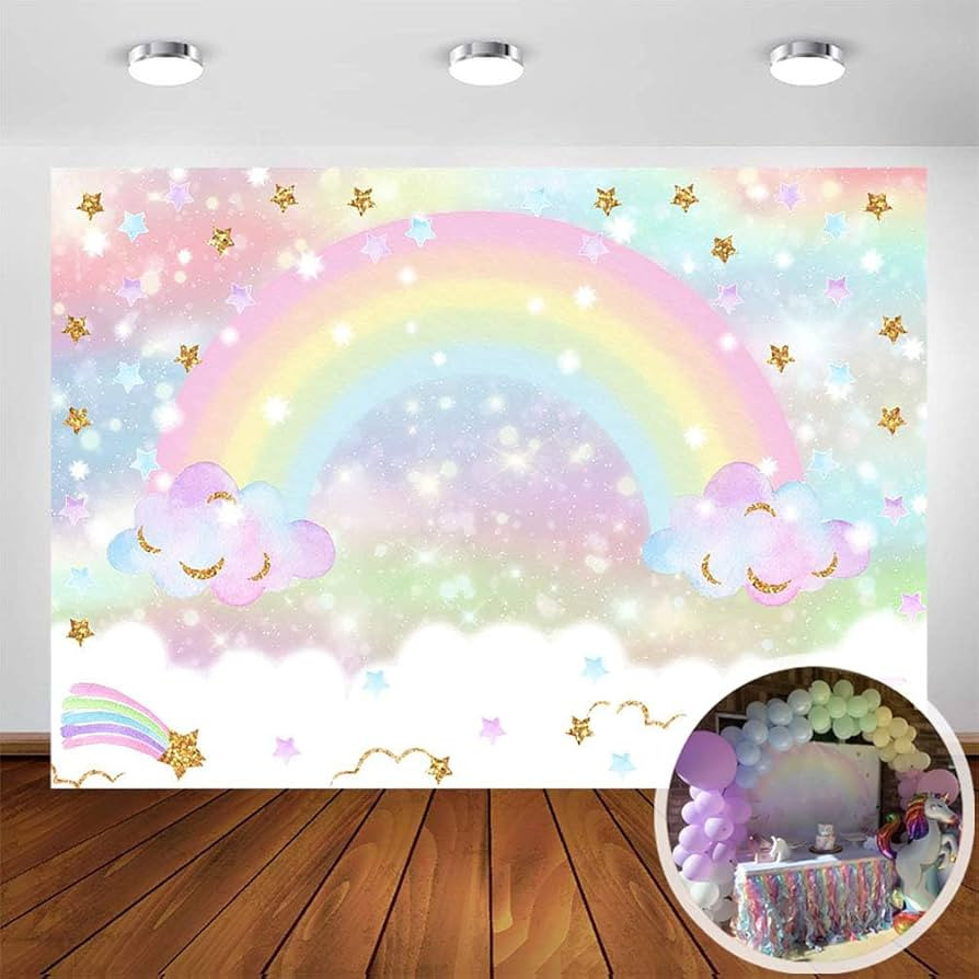 Avezano Rainbow Backdrop for Girls Birthday Party 7x5ft Glitter Star Rainbow Sky Cloud Photograph... | Amazon (US)