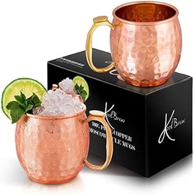 KoolBrew Moscow Mule Copper Mugs - Gift Set of 2, 100% Solid Handcrafted Copper Cups - 16 Ounce F... | Amazon (US)