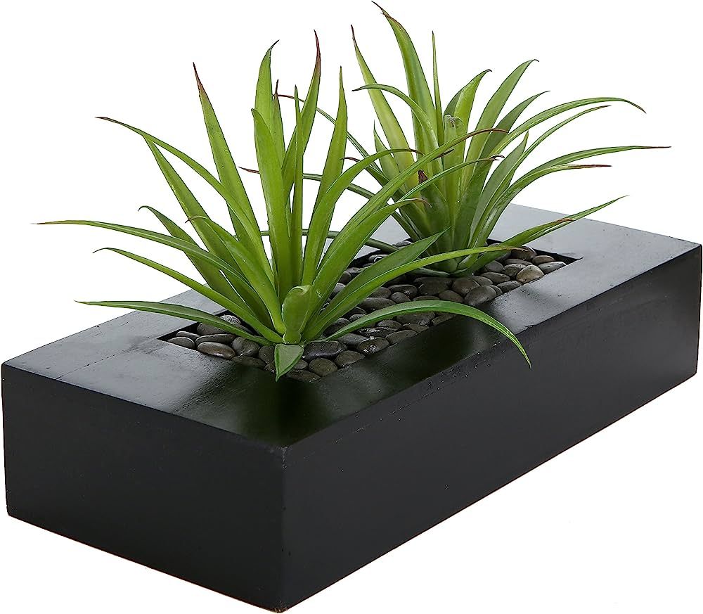 MyGift 10-inch Artificial Green Grass Plants in Decorative Black Wood Rectangular Planter Pot | Amazon (US)