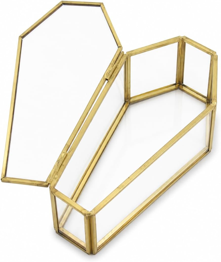 Brass Glass Coffin Jewelry Box, Gold Gothic Trinket Organizer with Lid | Amazon (US)