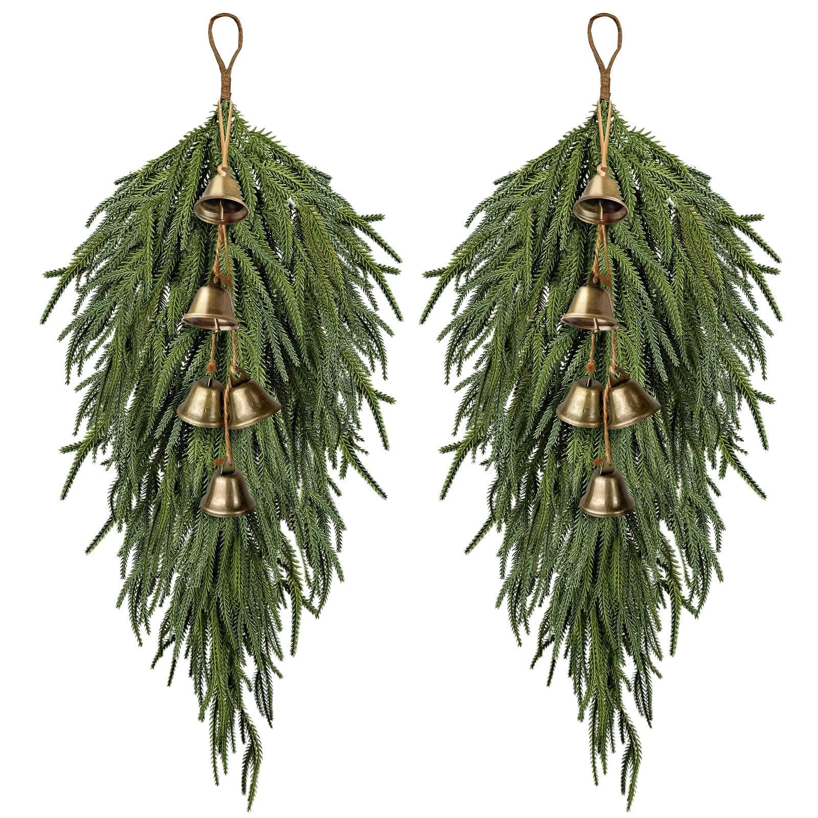 2 Pcs Norfolk Pine Christmas Swag with Bell,27.5inch Norfolk Pine Teardrop Swag,Christmas Teardro... | Walmart (US)