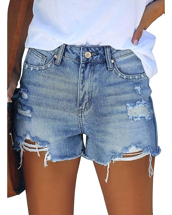 Angerella Women's Denim Shorts Mid Rise Ripped Jean Short | Amazon (US)