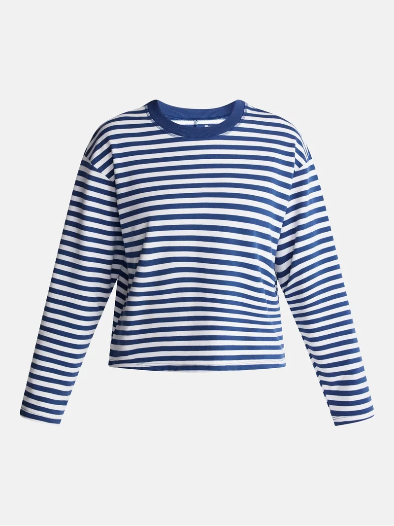 No Boundaries Oversize LS Stripe Tee, Women\u2019s Sizes XXS-XXL | Walmart (US)