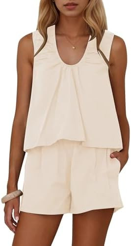Dsewpaur Women Summer 2 Piece Babydoll Set | Sleeveless Scoop Neck Tank Tops Short Lounge Sets Wi... | Amazon (US)