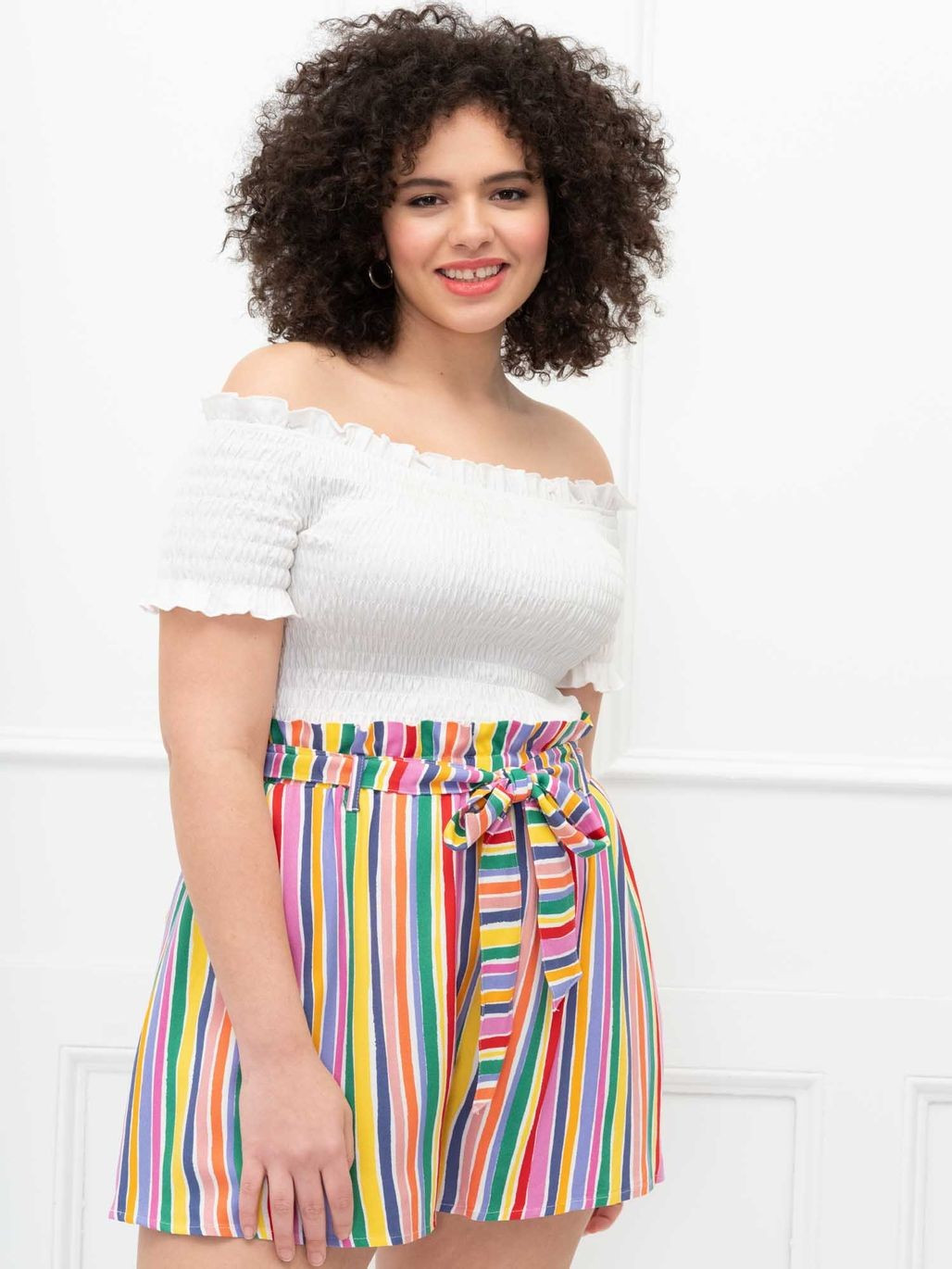 ELOQUII Elements Smocked Off The Shoulder Tee | Eloquii