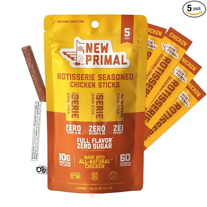 New Primal Rotisserie Chicken Sticks, Zero Sugar High Protein Snack, Gluten Free Whole30 Healthy ... | Amazon (US)