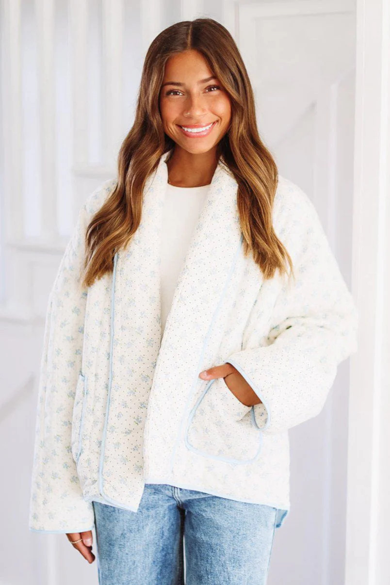 Worth Celebrating Quilted Jacket - Blue | Hazel and Olive